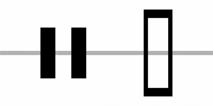 白い背景に、パーカッション音部記号としても知られるリズム音部記号。