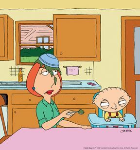 Lois poskuša nahraniti Stewieja v " Family Guy".