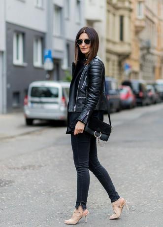 Street style skinnjacka och jeans