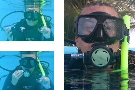 Regülatör için şnorkel değiştiren dalgıç