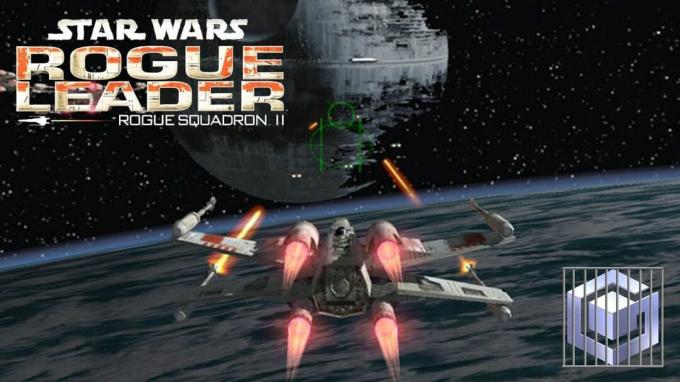 X-wing се приближава до Звездата на смъртта в Star Wars Rogue Leader Rogue Squadron II за GameCube.