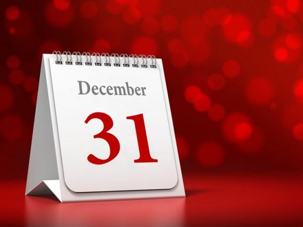 Calendario que muestra el 31 de diciembre.