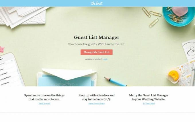 De homepage van de Knot's Guest List Manager