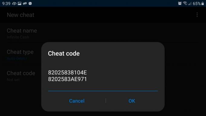 Cheat kód zadaný do emulátoru GBA