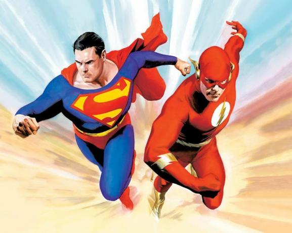 Ilustracija " Superman proti Flashu" Alexa Rossa