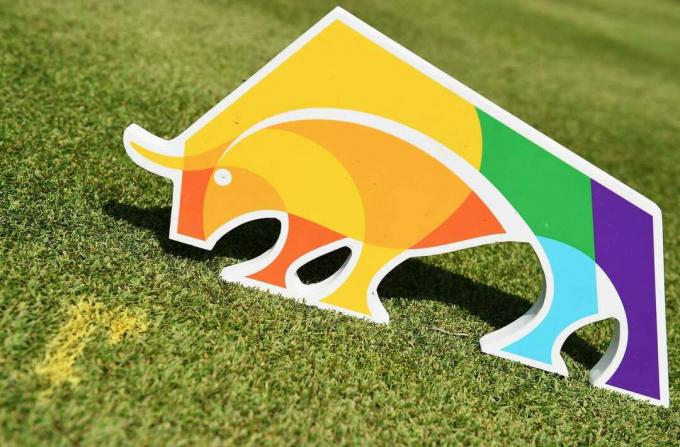 Sponzorski tee marker prije početka Shenzhen Internationala u Genzon Golf Clubu 15. travnja 2015. u Shenzhenu, Kina
