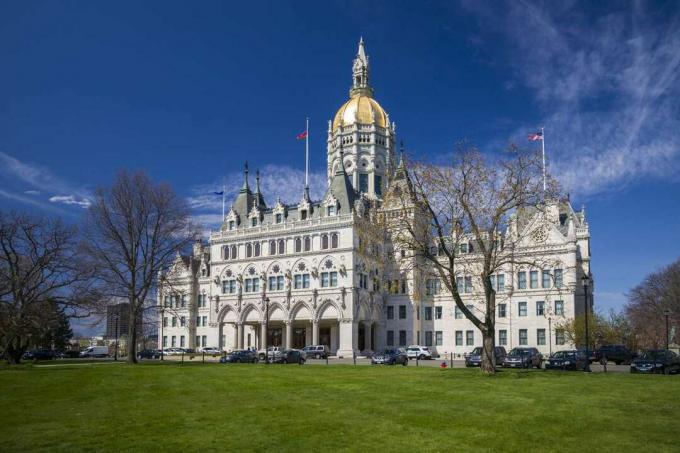 VS, Connecticut, Hartford, Connecticut State Capitol op zonnige dag