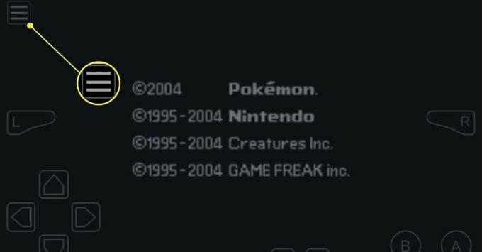 Bouton de menu dans l'émulateur Game Boy