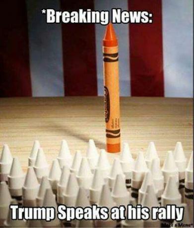 Oranžna barvica Trump se pogovarja z belimi barvicami