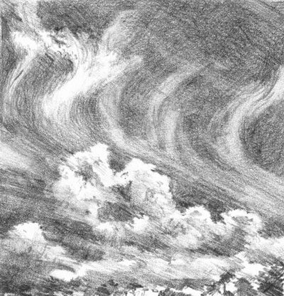 menggambar awan dengan pensil grafit
