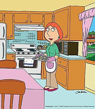 Lois Griffin peče u kuhinji na " Family Guy".