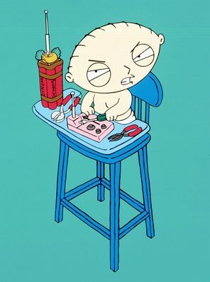 Stewie vlada s svojega otroškega stolčka v " Family Guy".