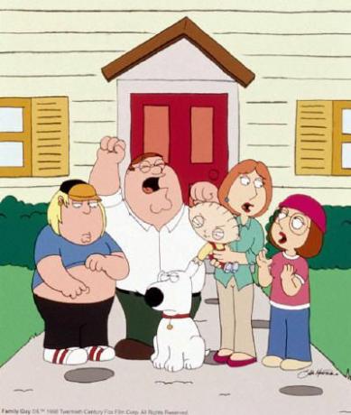 Chris, Peter, Brian, Stewie, Lois in Meg na " Family Guy."
