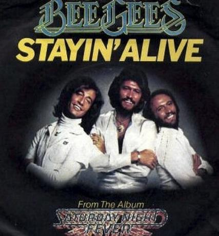 Bee Gees albuma noformējums — " Stayin' Alive"