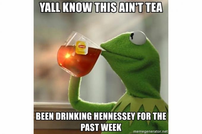 Kermit drinkt Hennessey