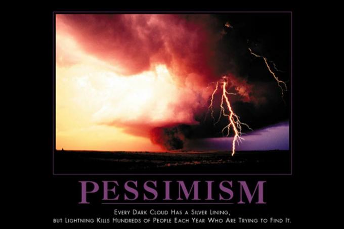 Demotivačný plagát o tom, ako osvetlenie zabíja stovky ľudí na ilustráciu pesimizmu.