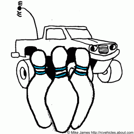 Ilustracija RC automobila i igle za kuglanje