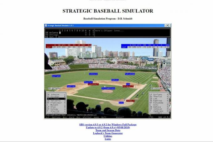 Strona internetowa strategicznego symulatora baseballu