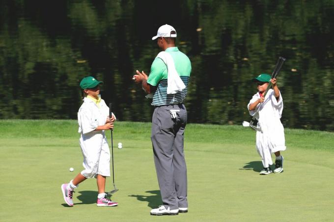 Tiger Woods og barn på Masters Par 3-konkurransen 2015