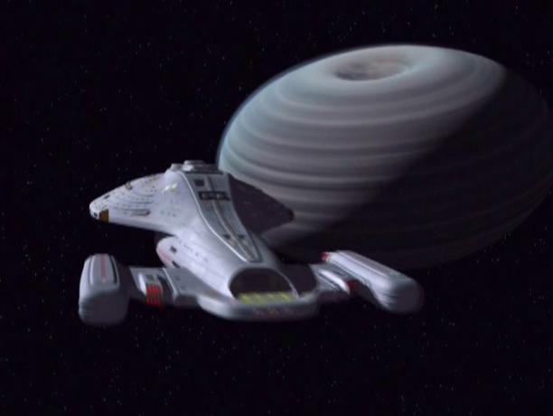 Voyager se aproximando do planeta tachyon