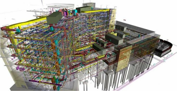 Un bâtiment rendu sur le logiciel BIM.