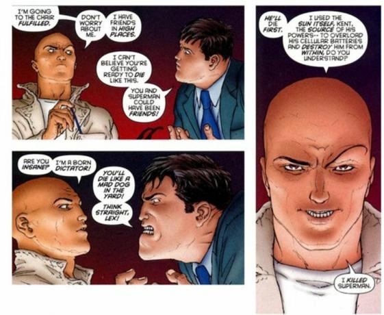 「オールスタースーパーマン」では、レックス・ルーサーがクラーク・ケントと行ったり来たりしています。