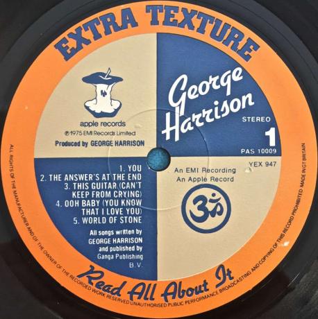 George Harrison „Extra Texture” (1975) pe o etichetă Apple personalizată