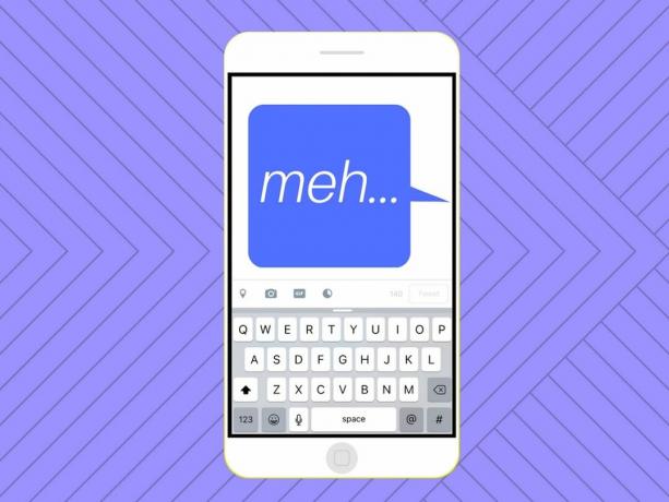 Uma mensagem de texto " meh" em um telefone
