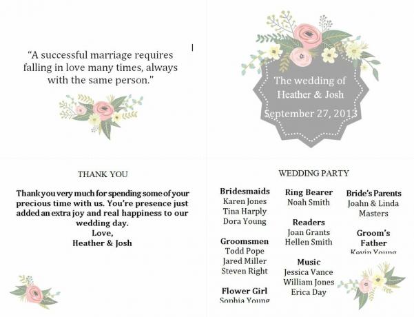 Un șablon de program de nuntă floral