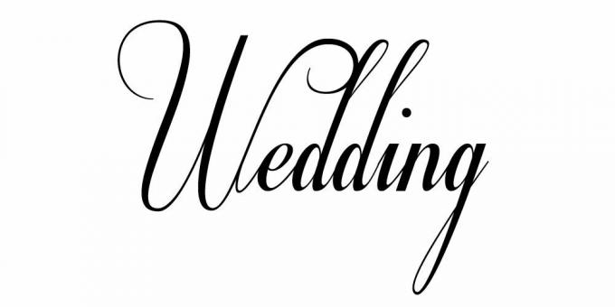 Het woord " Bruiloft" in het gratis trouwlettertype Respective