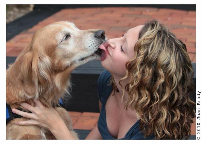 Paws4Vets कुत्ते के साथ प्रतियोगिता विजेता Kyria हेनरी की तस्वीर।