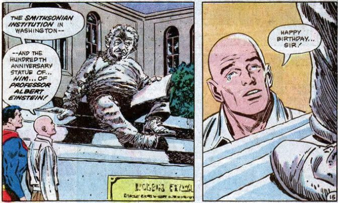 " Superman #416" 의 만화 패널은 눈물을 흘리는 루터를 묘사합니다.
