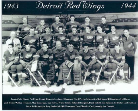 Foto da equipe do Detroit Red Wings 1943-1944