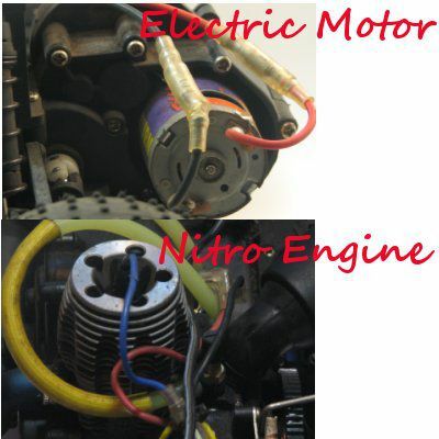 Elektromotor en nitromotor op RC