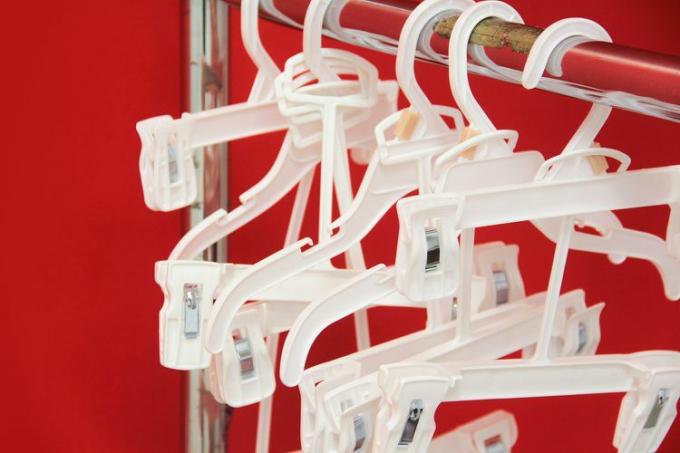 Close up van plastic hangers