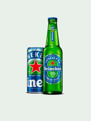 Skardinė ir butelis Heineken 0.0.
