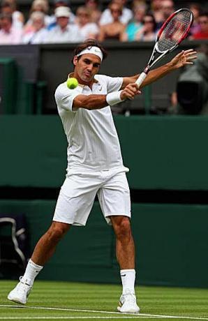 Roger Federer's Slice Backhand op een hoge bal
