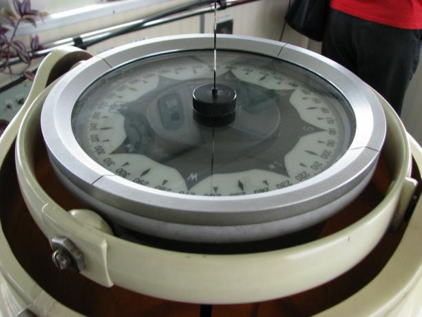 Et nautisk kompas med roterende skive